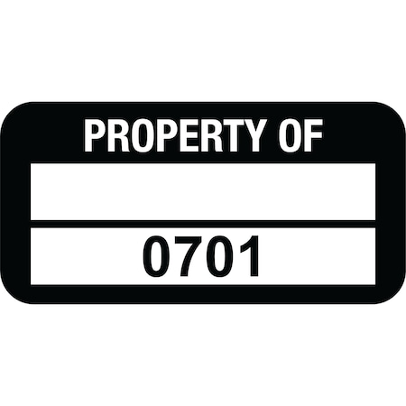 Lustre-Cal PROPERTY OF Label, Polyester Black 1.50in x 0.75in 1 Blank Pad & Serialized 0701-0800, 100PK 253772Pe2K0701